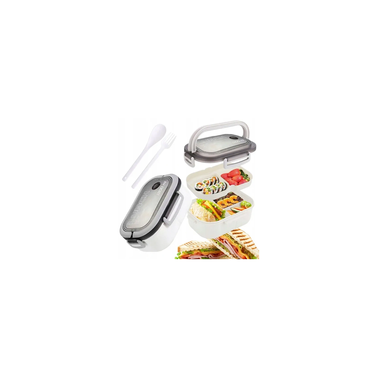 ECARLA Lunch Box śniadaniówka ze sztućcami 21x14,5x8cm Biały PJM44B