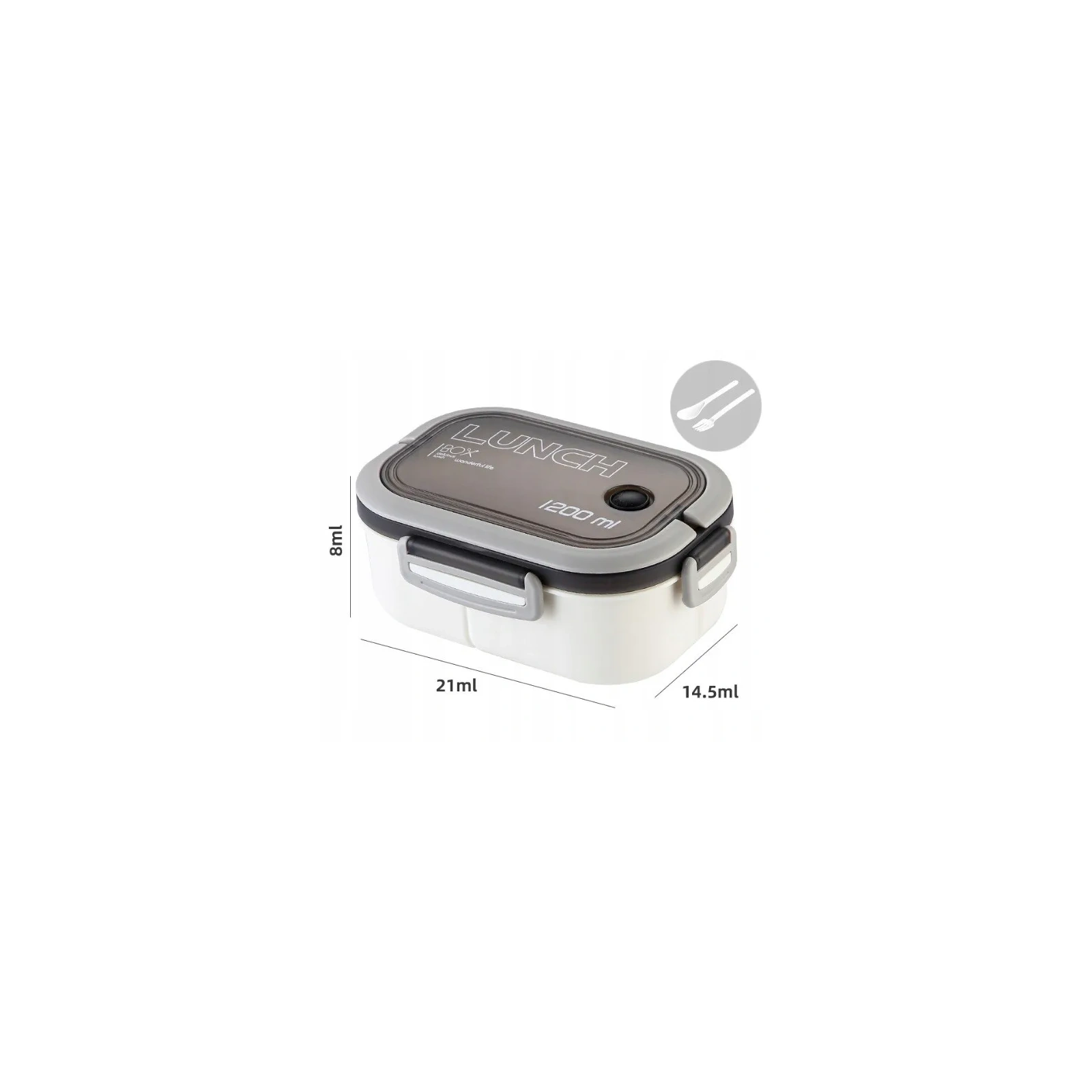 ECARLA Lunch Box śniadaniówka ze sztućcami 21x14,5x8cm Biały PJM44B