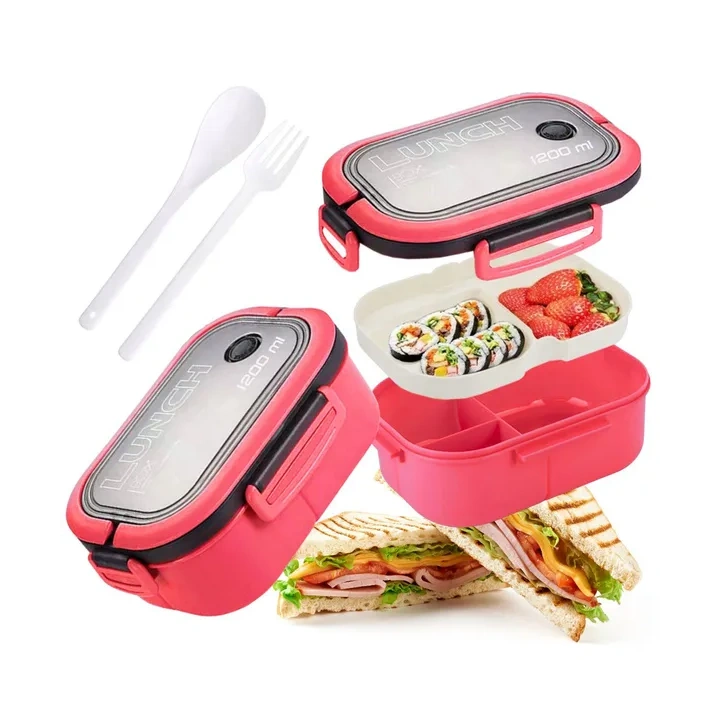 ECARLA Lunch Box śniadaniówka ze sztućcami 21x14,5x8cm Fuksja PJM44F