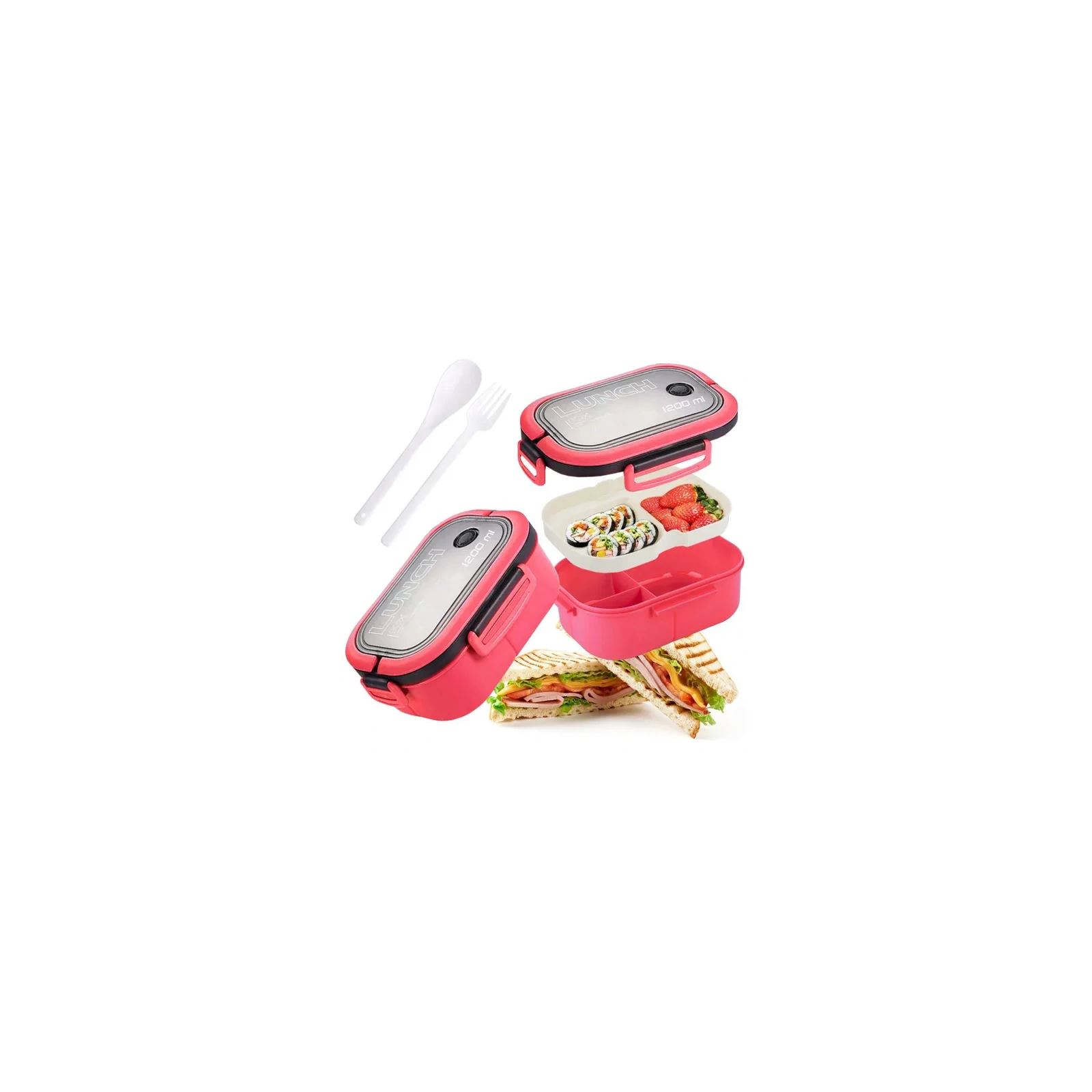 ECARLA Lunch Box śniadaniówka ze sztućcami 21x14,5x8cm Fuksja PJM44F