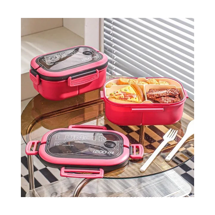 ECARLA Lunch Box śniadaniówka ze sztućcami 21x14,5x8cm Fuksja PJM44F