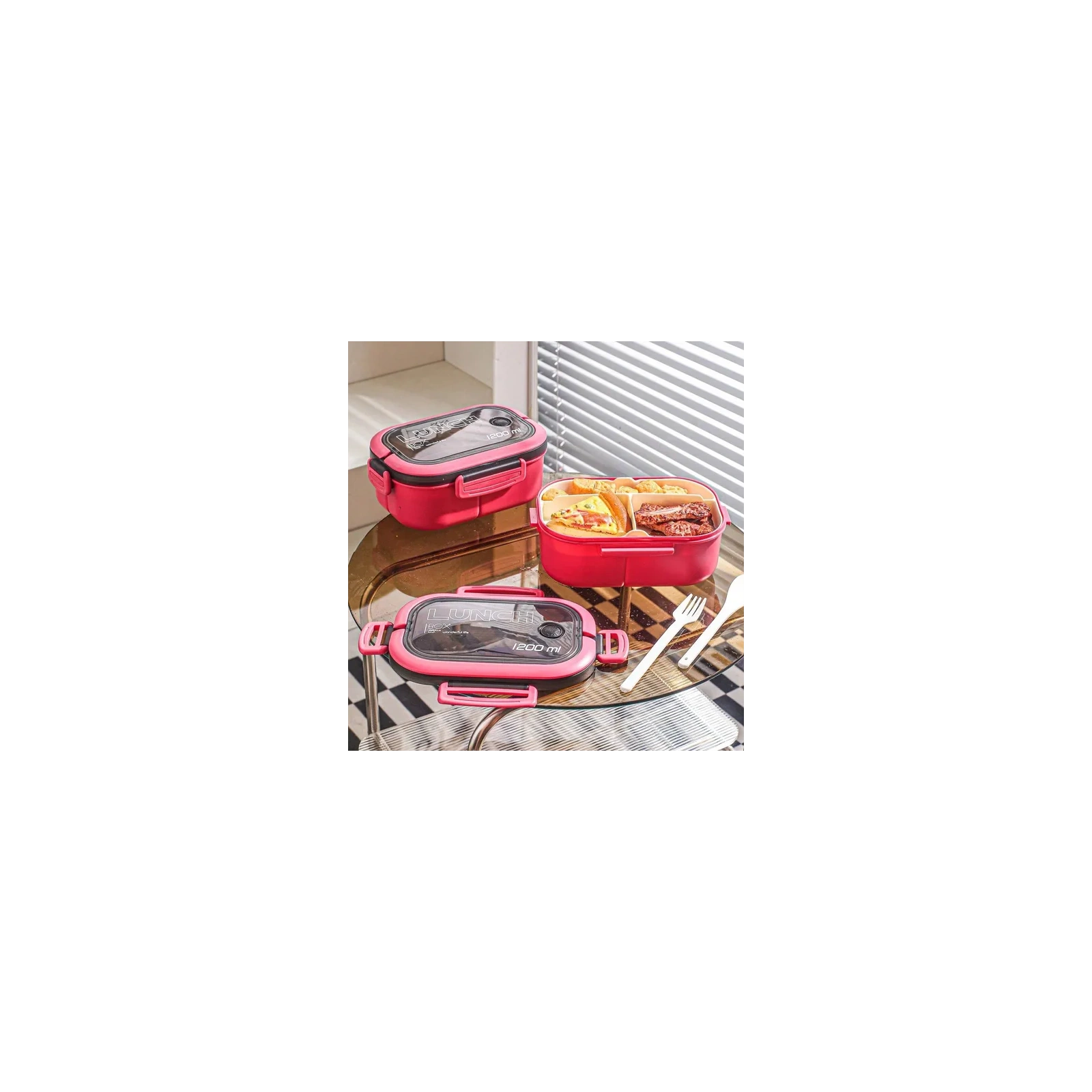 ECARLA Lunch Box śniadaniówka ze sztućcami 21x14,5x8cm Fuksja PJM44F