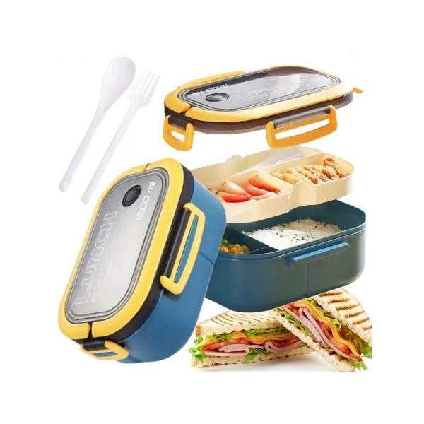 ECARLA Lunch Box śniadaniówka ze sztućcami 21x14,5x8cm Granat PJM44GRAN