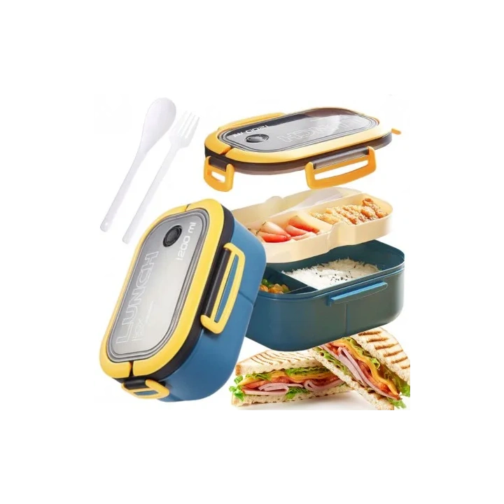 ECARLA Lunch Box śniadaniówka ze sztućcami 21x14,5x8cm Granat PJM44GRAN