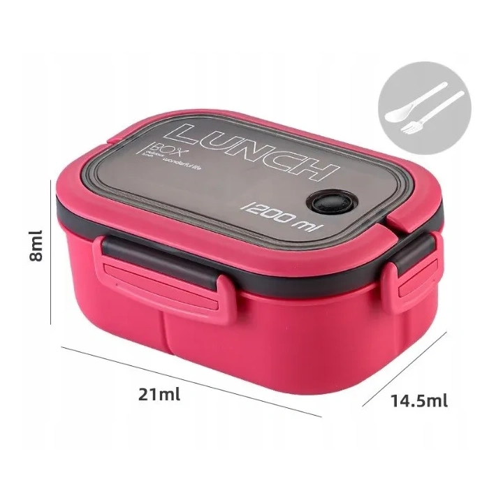 ECARLA Lunch Box śniadaniówka ze sztućcami 21x14,5x8cm Fuksja PJM44F