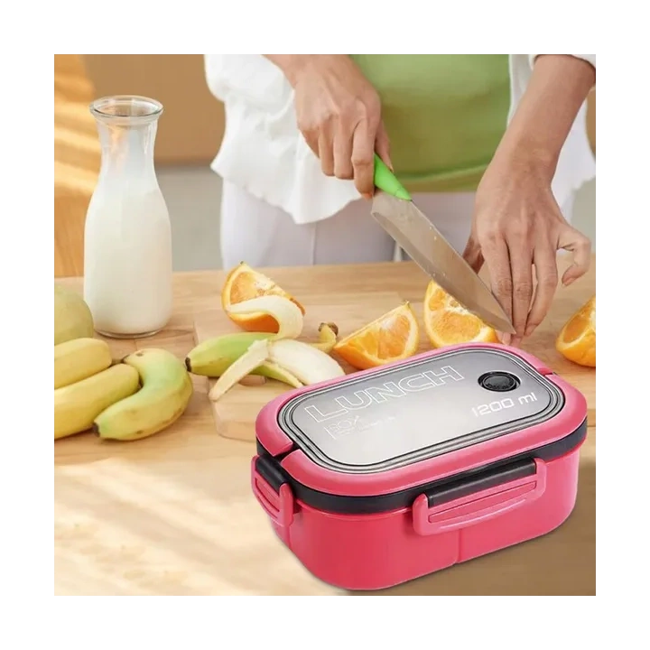 ECARLA Lunch Box śniadaniówka ze sztućcami 21x14,5x8cm Fuksja PJM44F