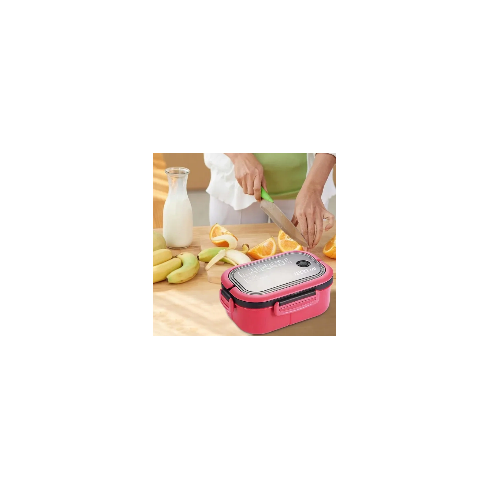 ECARLA Lunch Box śniadaniówka ze sztućcami 21x14,5x8cm Fuksja PJM44F