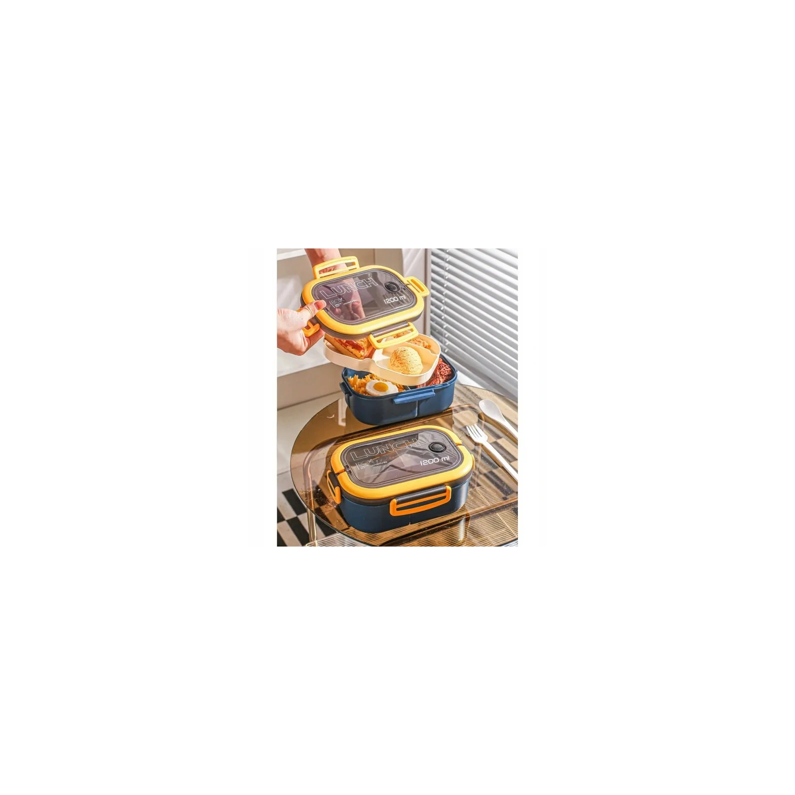 ECARLA Lunch Box śniadaniówka ze sztućcami 21x14,5x8cm Granat PJM44GRAN