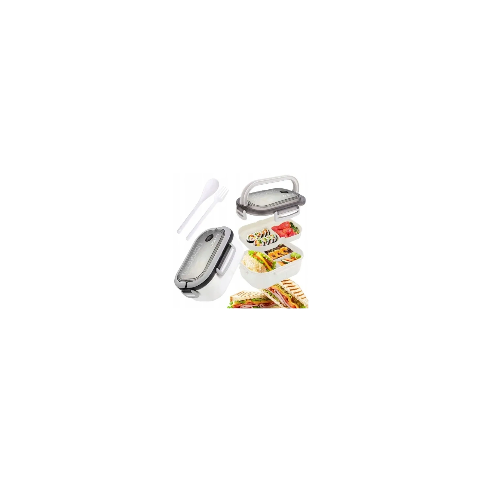 ECARLA Lunch Box śniadaniówka ze sztućcami 21x14,5x8cm Granat PJM44GRAN