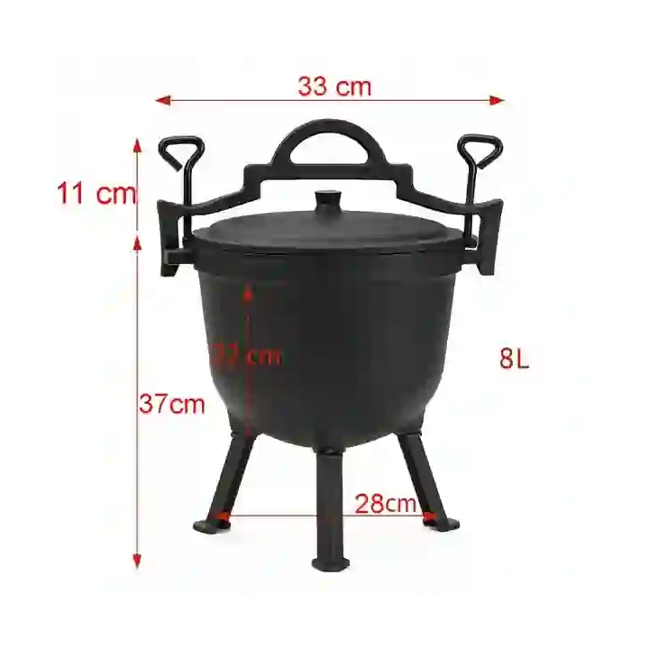 ECARLA kociołek żeliwny, garnek żeliwny z pokrywą na ognisko 8l BBQ01