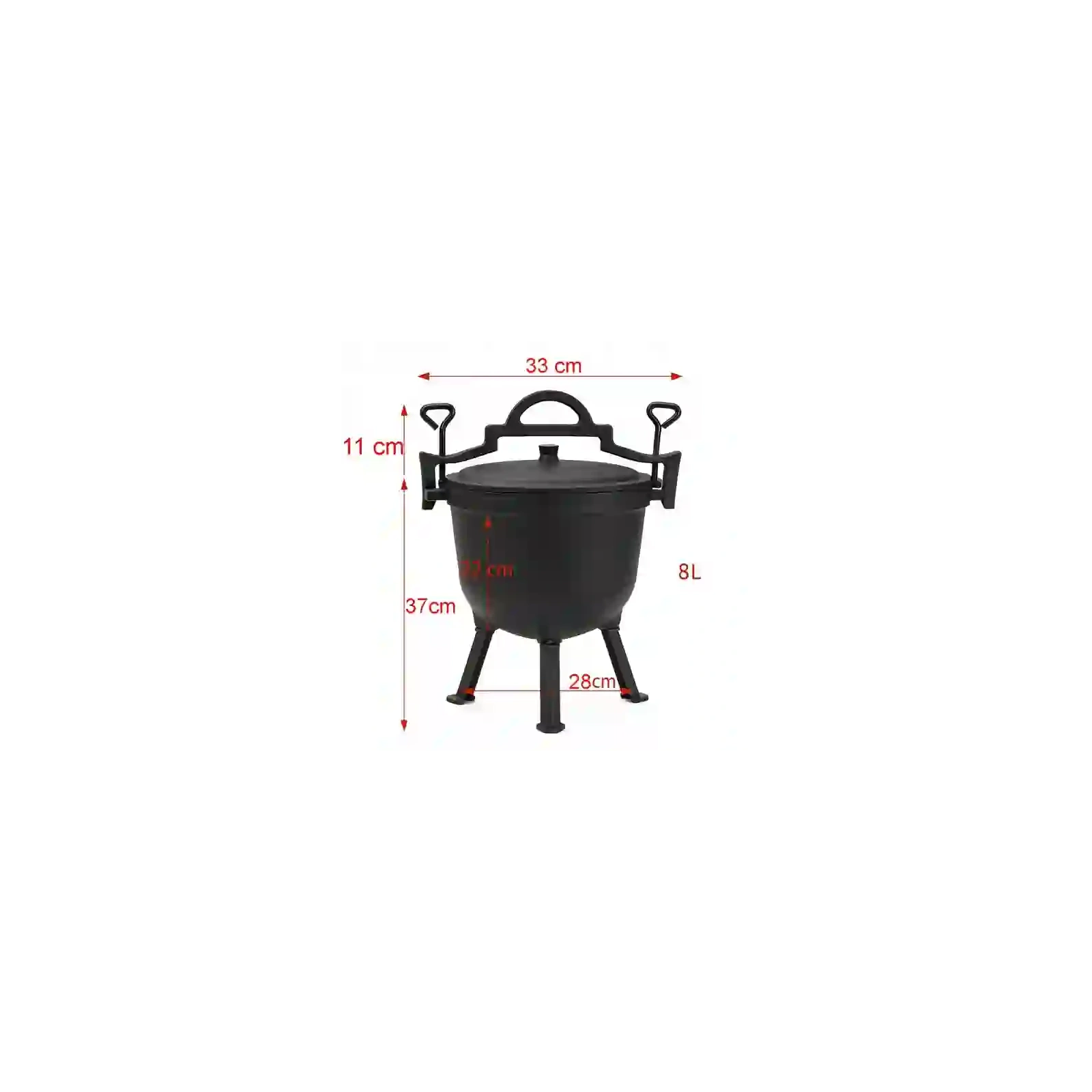 ECARLA kociołek żeliwny, garnek żeliwny z pokrywą na ognisko 8l BBQ01