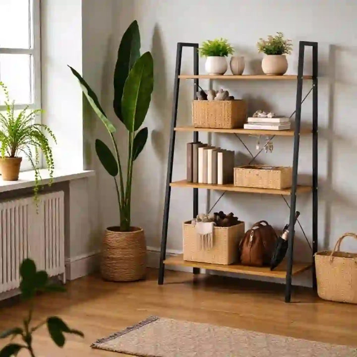 ECARLA regał loftowy czteropoziomowy 60x35x147cm Czarny/ Jasny brąz SZ51JBR
