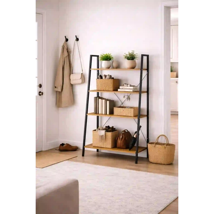 ECARLA regał loftowy czteropoziomowy 60x35x147cm Czarny/ Jasny brąz SZ51JBR