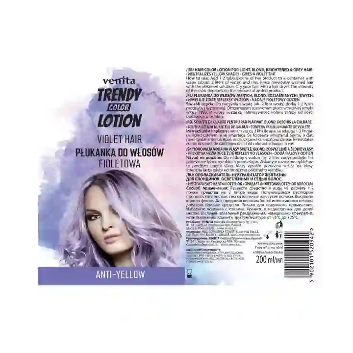 VENITA Trendy Color Lotion płukanaka do włosów anti-yellow Fioletowa 200ml 