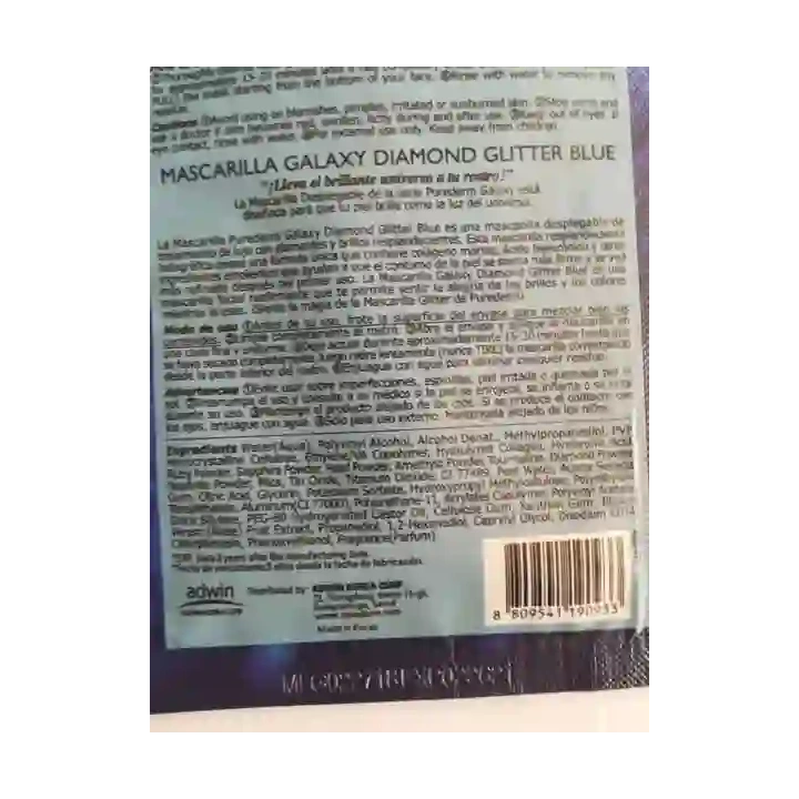 PUREDERM Galaxy Diamond Glitter maska do twarzy w płacie Blue 10g