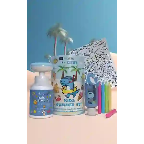 HISKIN Kids Summer Set zestaw do kąpieli + kolorowaanki z kredkami Niebieski