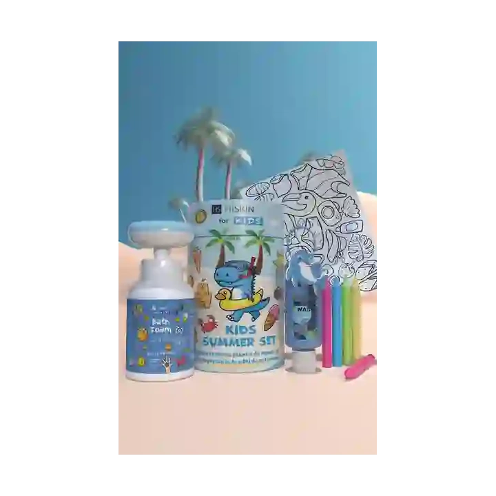 HISKIN Kids Summer Set zestaw do kąpieli + kolorowaanki z kredkami Niebieski