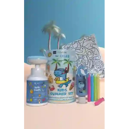 HISKIN Kids Summer Set zestaw do kąpieli + kolorowaanki z kredkami Niebieski