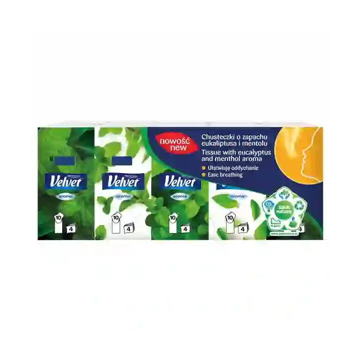 VELVET Aroma chusteczki higieniczne 4-warstwowe Eukaliptus i Mentol 10x10szt