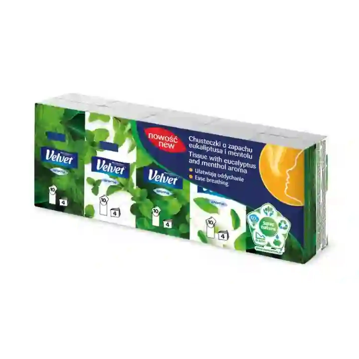 VELVET Aroma chusteczki higieniczne 4-warstwowe Eukaliptus i Mentol 10x10szt