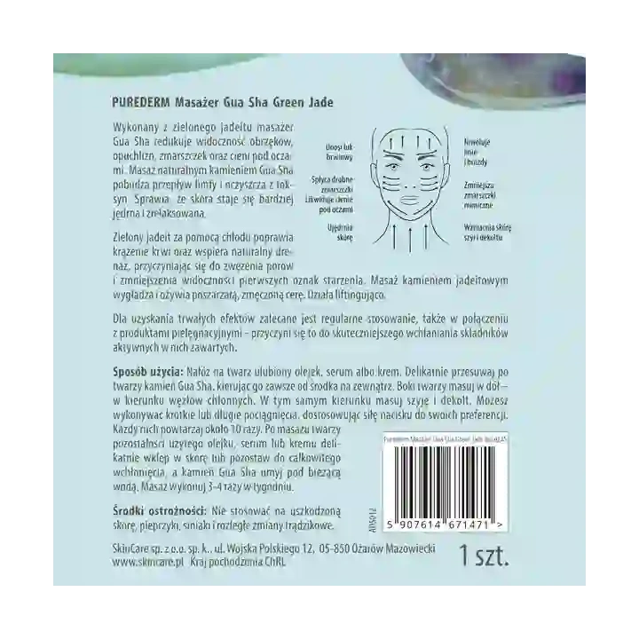 PUREDERM Gua Sha kamień masażer do twarzy z zielonego jadeitu