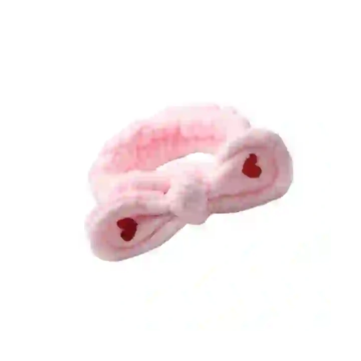 ECARLA opaska kosmetyczna do włosów z Kokardą i serduszkami 19,5x8cm Różowa OPK11R 