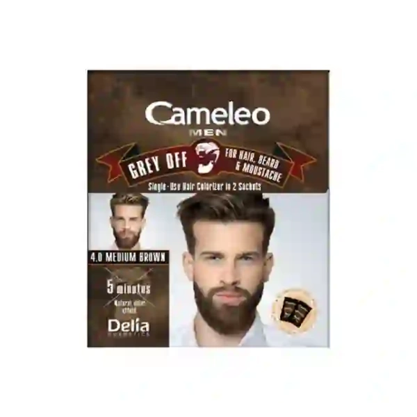 DELIA Cameleo Men Grey Off farba do włosów, wąsów i brody w saszetce 4,0 Medium Brown 2x15ml