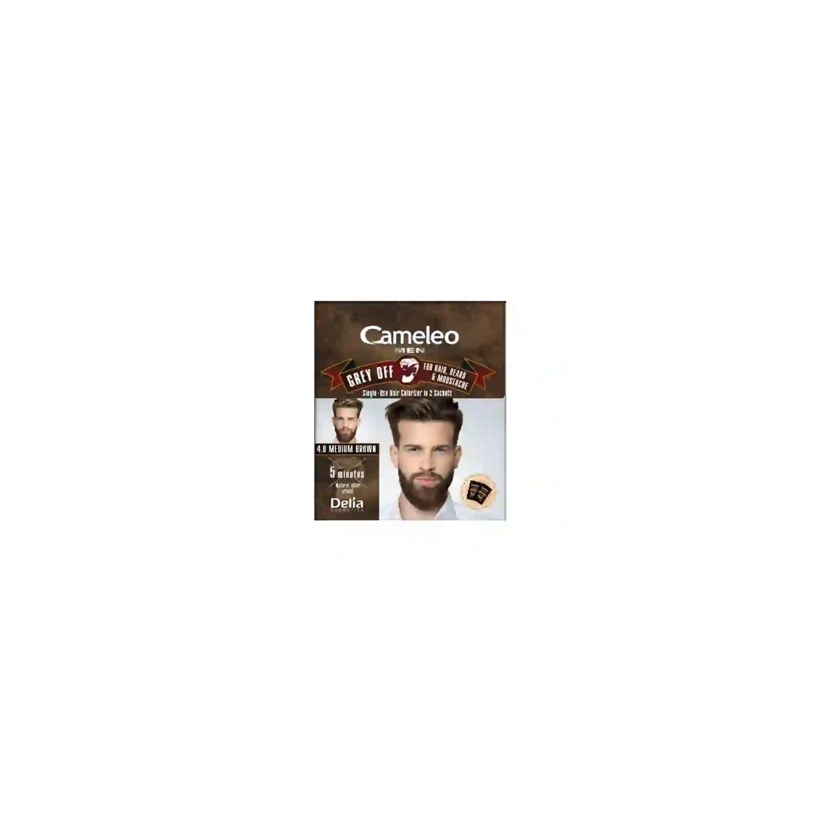 DELIA Cameleo Men Grey Off farba do włosów, wąsów i brody w saszetce 4,0 Medium Brown 2x15ml