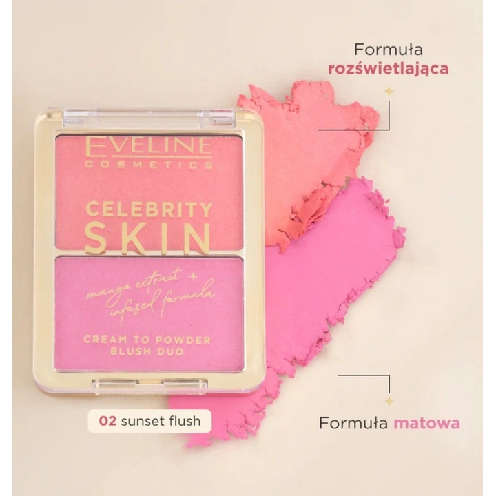 EVELINE Celebrity Skin kremowy róż do policzków duet 02 Sunset Flush 8g