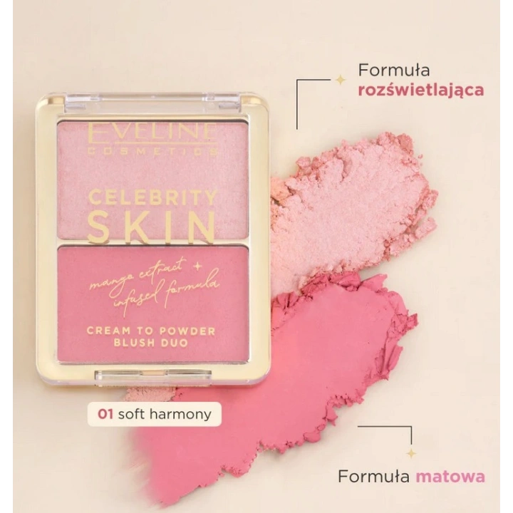 EVELINE Celebrity Skin kremowy róż do policzków duet 01 Soft Harmony 8g