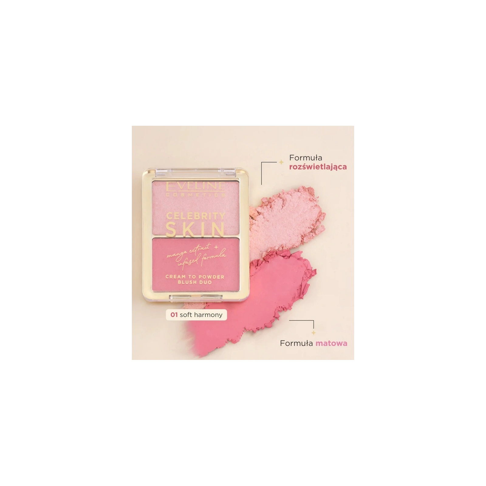 EVELINE Celebrity Skin kremowy róż do policzków duet 01 Soft Harmony 8g