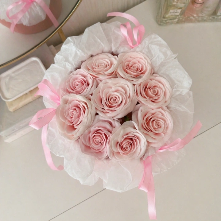 ECARLA Flower Box bukiet mydlanych kwiatów LED 9szt Różowe BUK33R