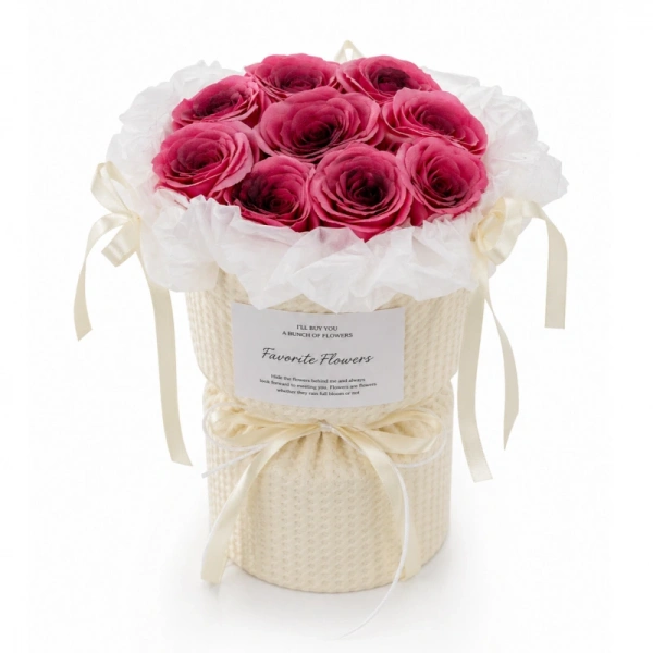 ECARLA Flower Box bukiet mydlanych kwiatów LED 9szt Bordowe BUK33B