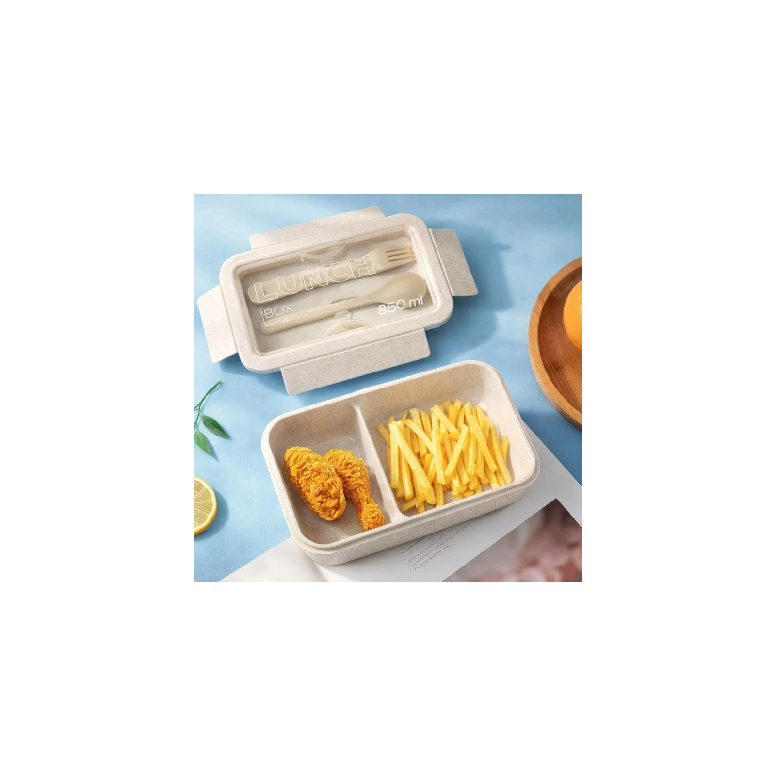 ECARLA Lunch Box śniadaniówka ze sztućcami 850ml Beżowy PJM46