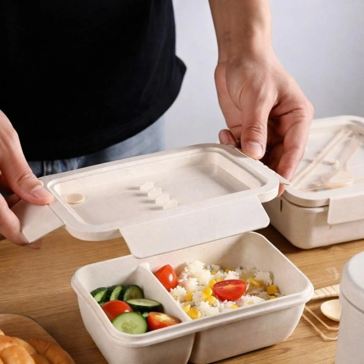 ECARLA Lunch Box śniadaniówka ze sztućcami 850ml Beżowy PJM46