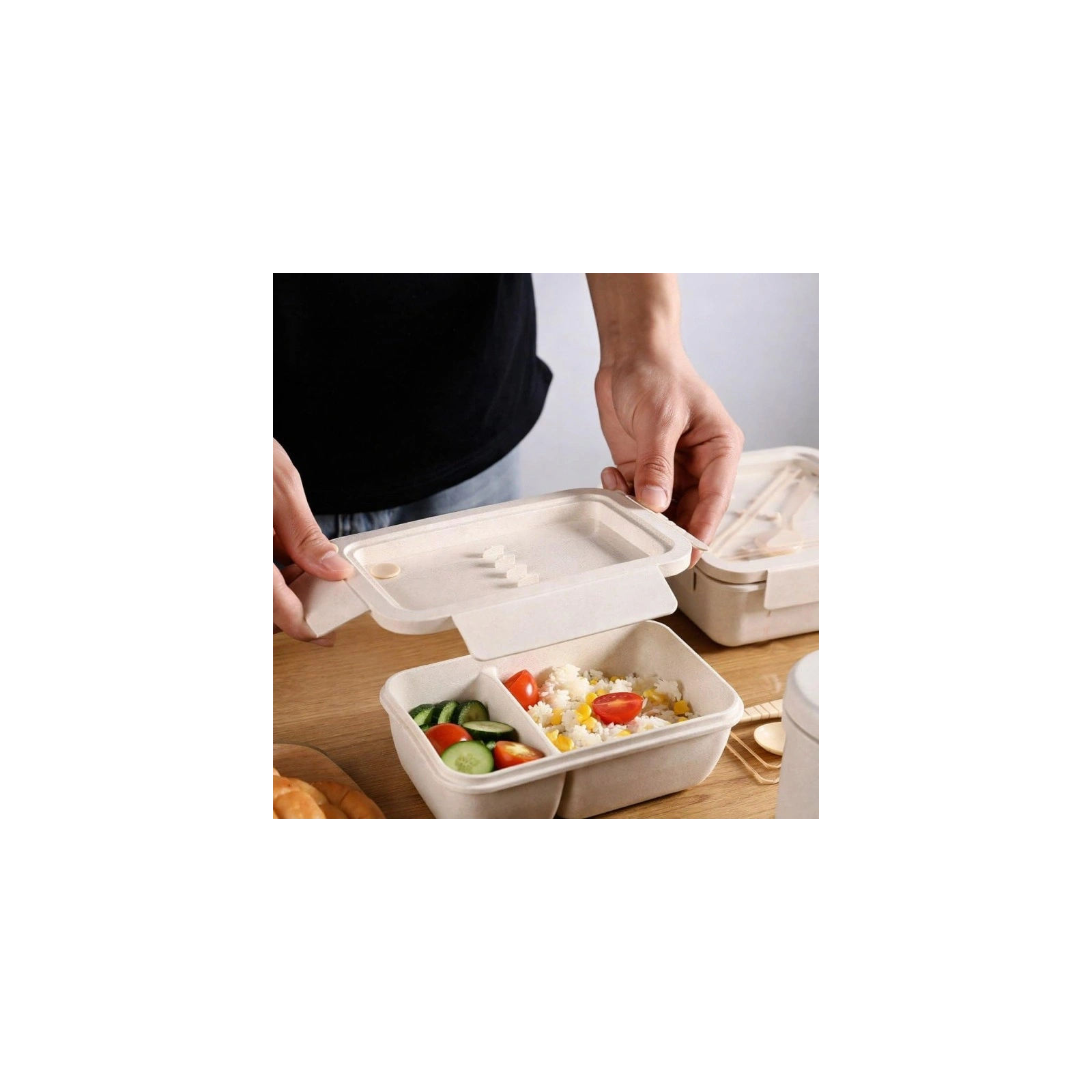 ECARLA Lunch Box śniadaniówka ze sztućcami 850ml Beżowy PJM46