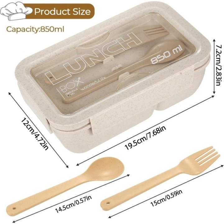 ECARLA Lunch Box śniadaniówka ze sztućcami 850ml Beżowy PJM46