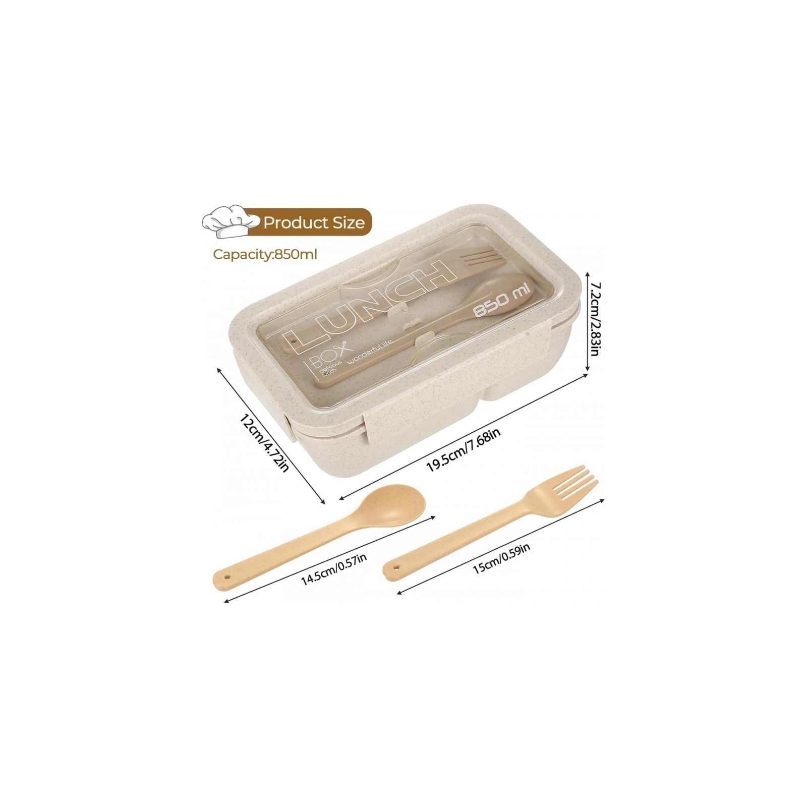 ECARLA Lunch Box śniadaniówka ze sztućcami 850ml Beżowy PJM46
