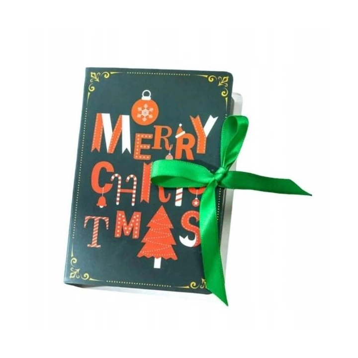ECARLA pudełko prezentowe świąteczne z kokardą 13x9x4,5cm Merry Christmas Zielone OPO34 