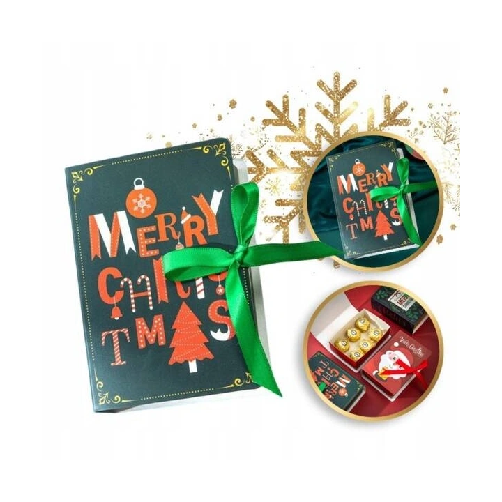 ECARLA pudełko prezentowe świąteczne z kokardą 13x9x4,5cm Merry Christmas Zielone OPO34 