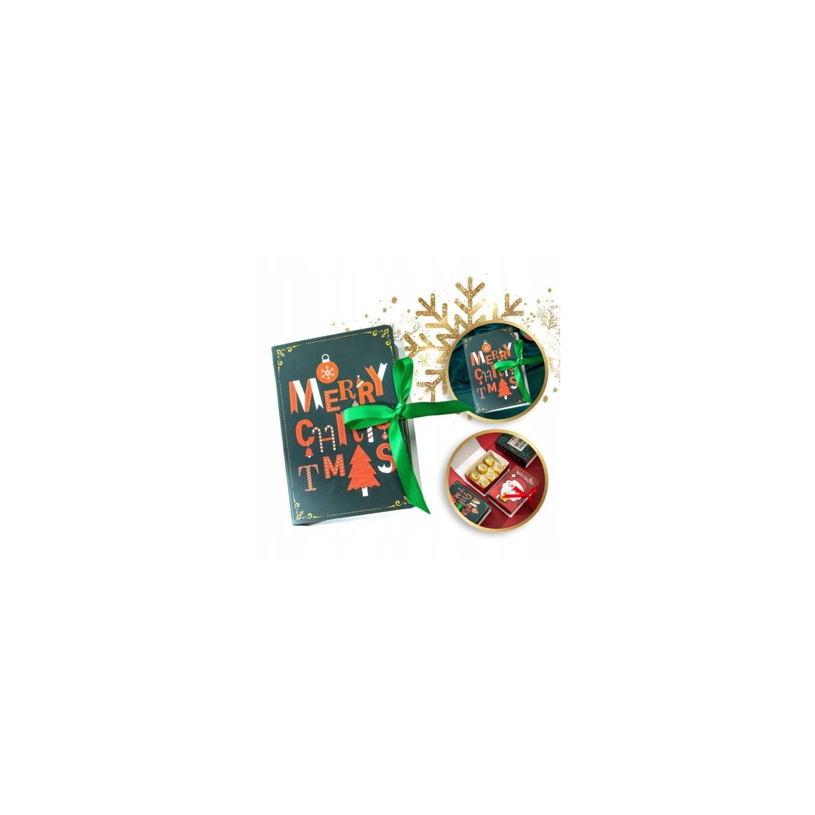 ECARLA pudełko prezentowe świąteczne z kokardą 13x9x4,5cm Merry Christmas Zielone OPO34 
