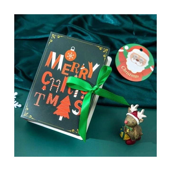 ECARLA pudełko prezentowe świąteczne z kokardą 13x9x4,5cm Merry Christmas Zielone OPO34 