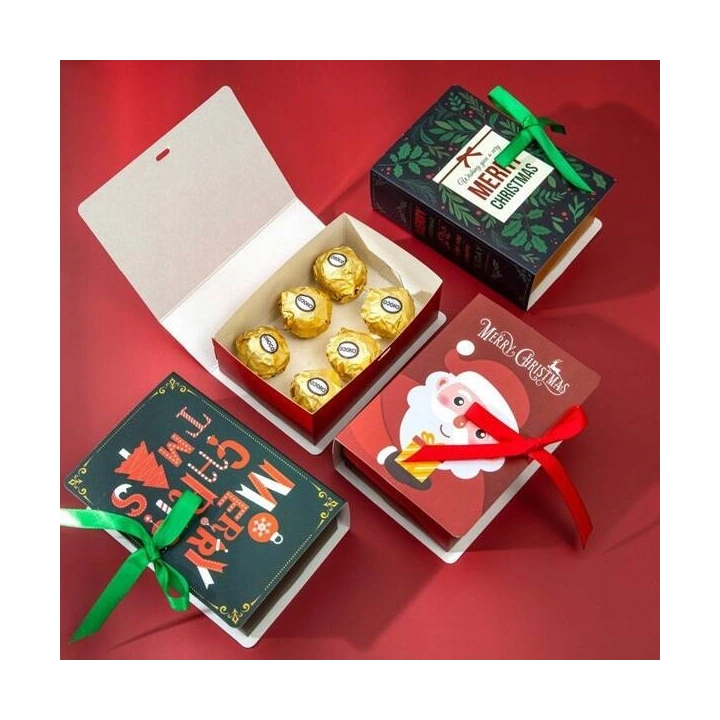 ECARLA pudełko prezentowe świąteczne z kokardą 13x9x4,5cm Merry Christmas Zielone OPO34 