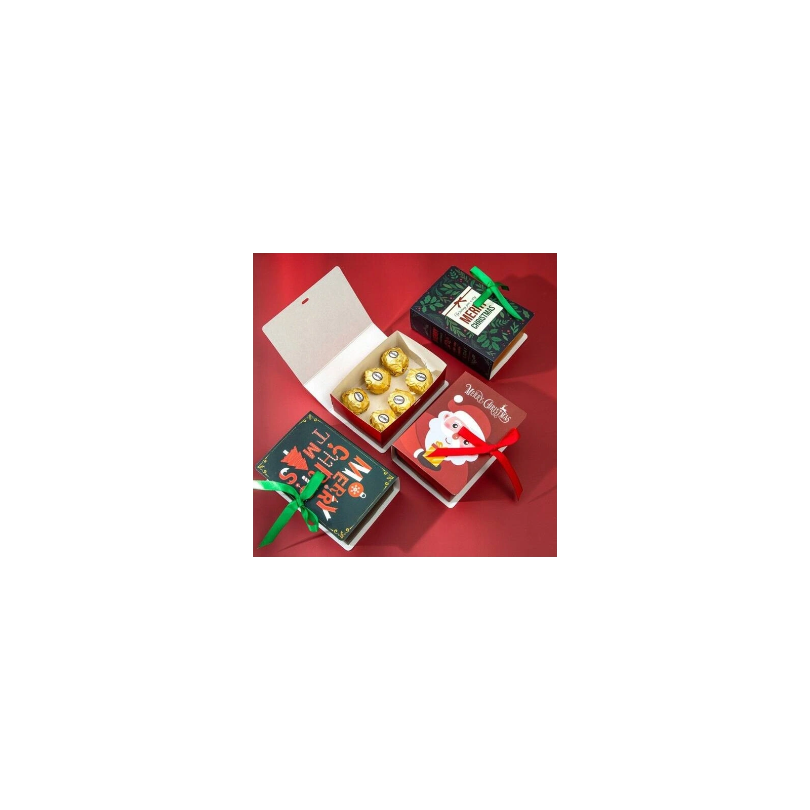 ECARLA pudełko prezentowe świąteczne z kokardą 13x9x4,5cm Merry Christmas Zielone OPO34 