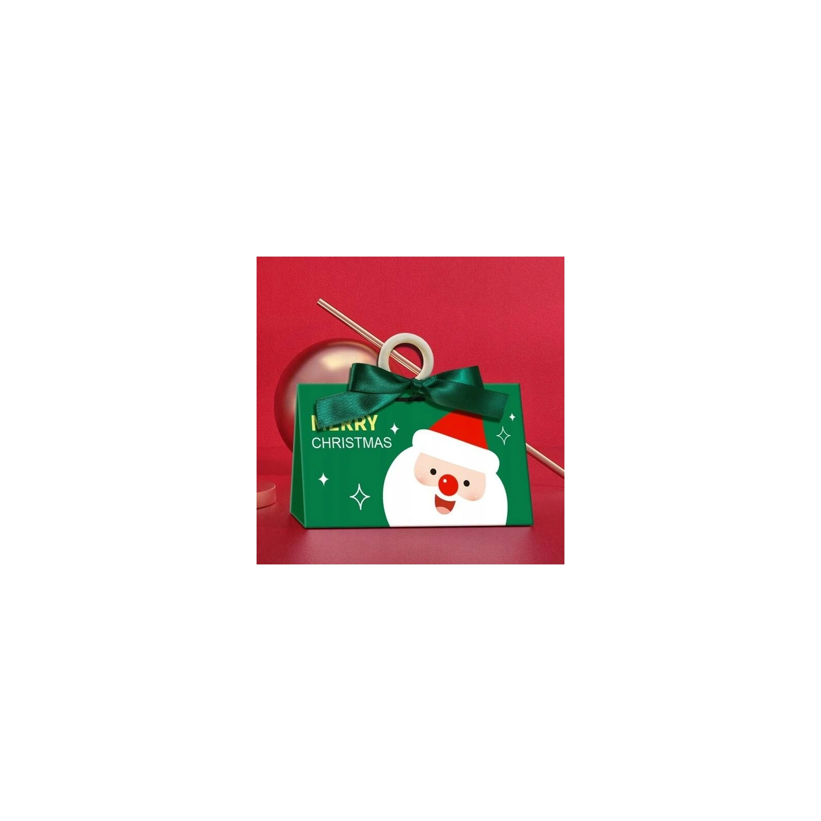 ECARLA torebka ozdobna świąteczna z kokardą 17x10x8,5cm Merry Christmas Zielone OPO37 