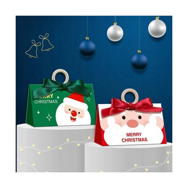 ECARLA torebka ozdobna świąteczna z kokardą 17x10x8,5cm Merry Christmas Zielone OPO37 