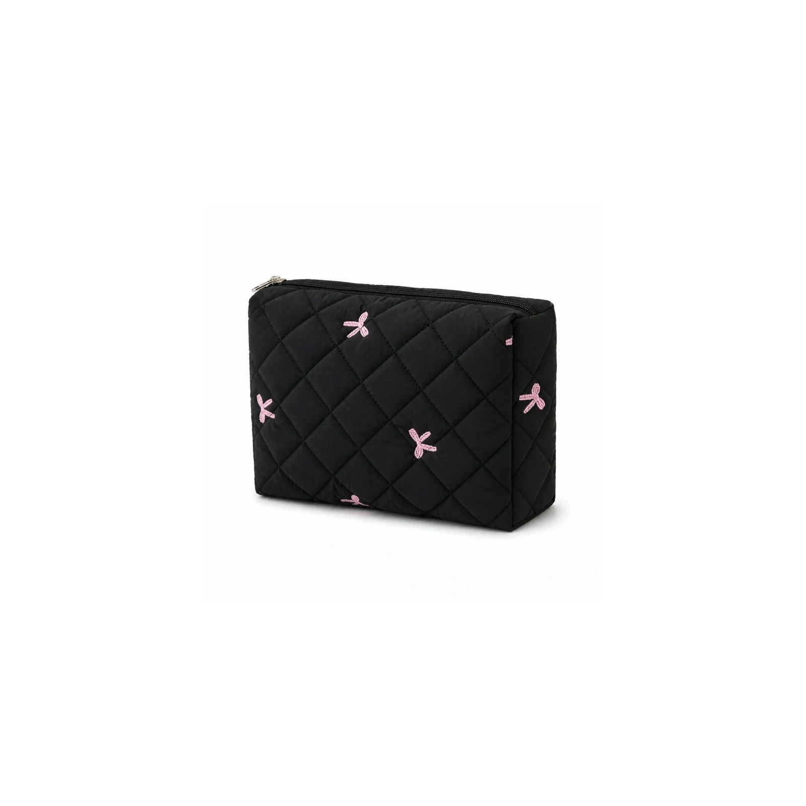 ECARLA kosmetyczka pikowana 23x7x16cm Czarna w Kokardki KS156