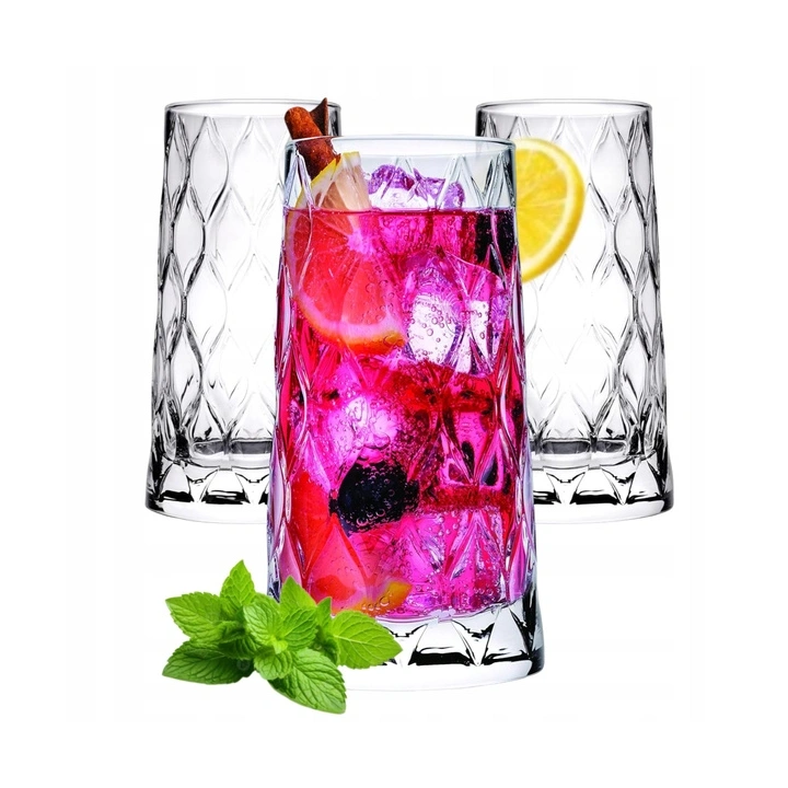 ECARLA zestaw szklanek ryflowanych wysokich 475ml SZK184ZESTAW3