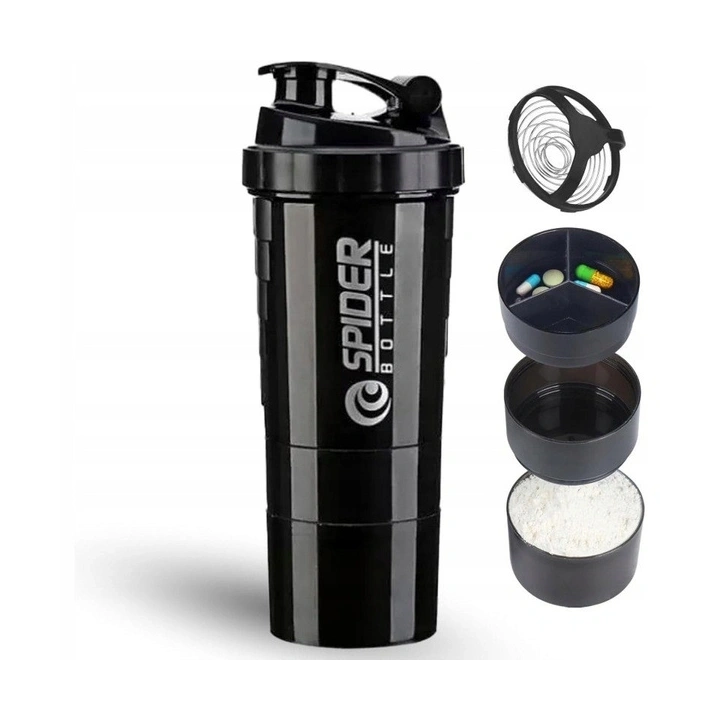 ECARLA shaker sportowy do odżywki białkowej z sitkiem 500ml Czarny BD55CZ