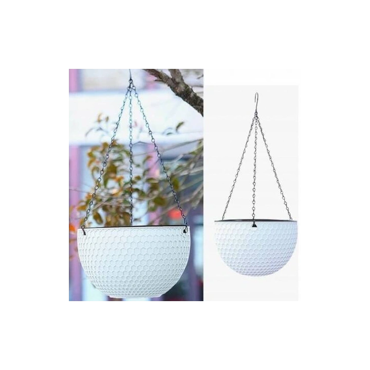 ECARLA doniczka na kwiaty wisząca Biała Plaster Miodu 26cm ROS10B